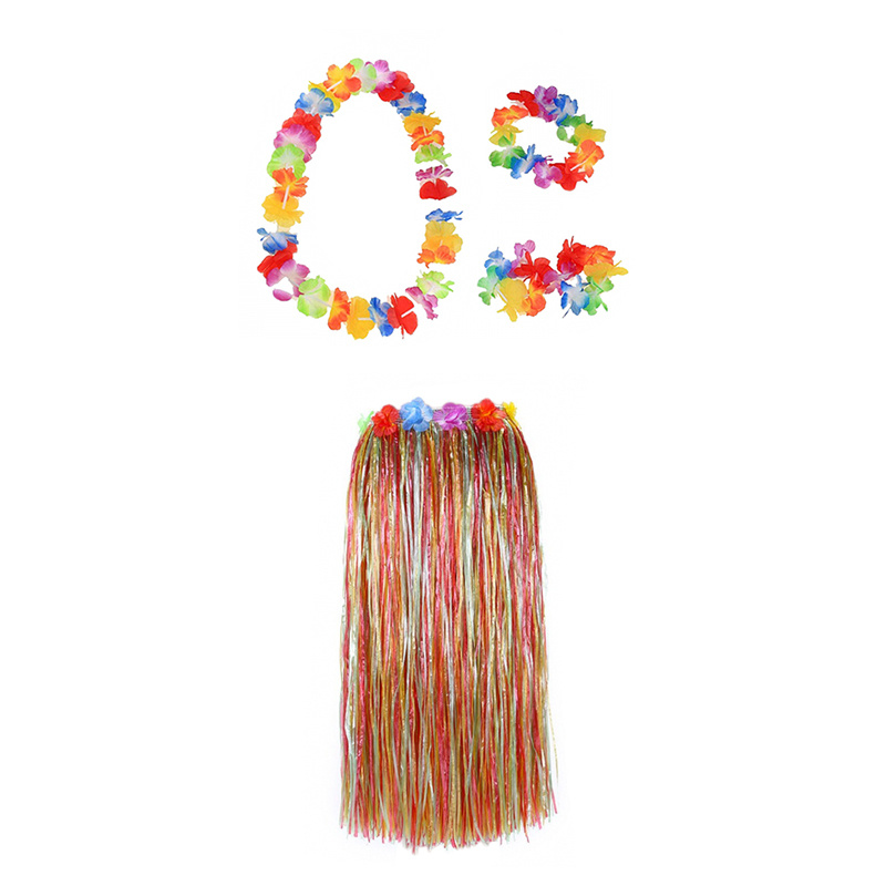Гавайская юбка разноцветная 80 см, ожерелье лея 96 см, венок, 2 браслета (набор)  #1