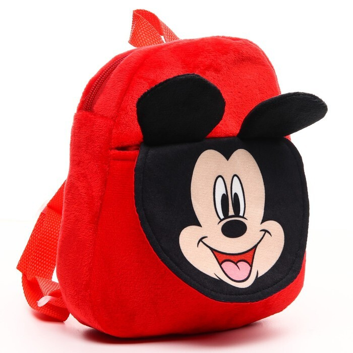 Рюкзак плюшевый, на молнии, с карманом, 19 х 22 см "Мышонок", Микки Маус  #1