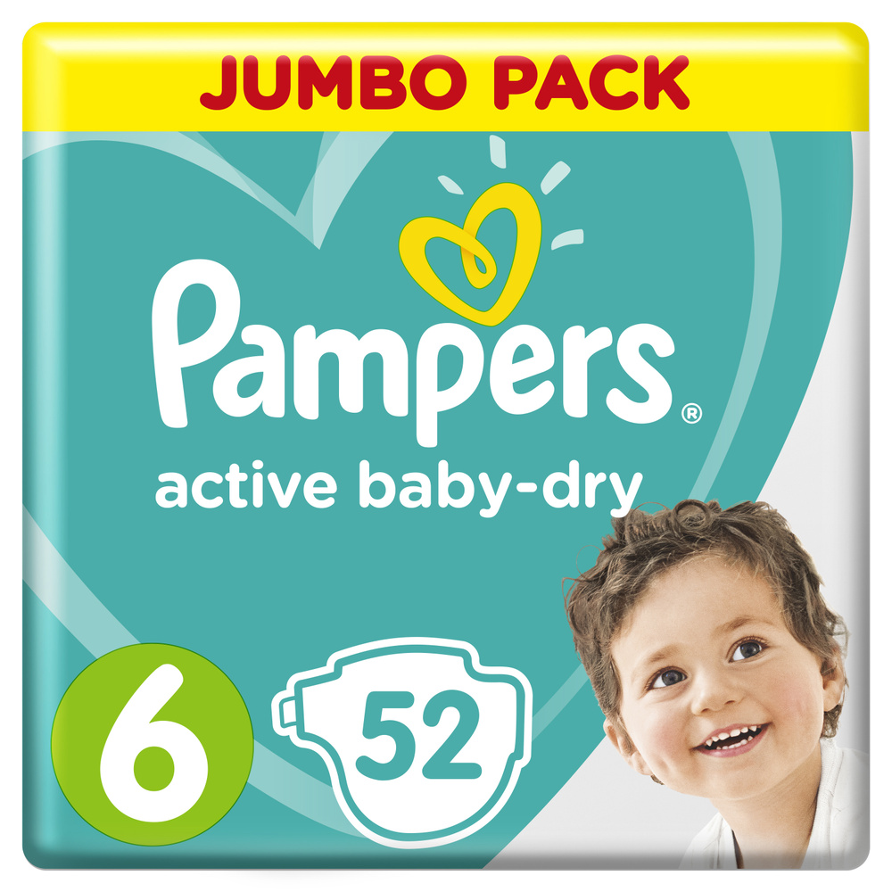 Подгузники Pampers Active Baby-Dry 13-18 кг, размер 6, 52 шт. #1