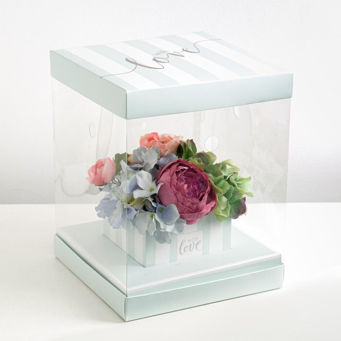 Коробка подарочная для цветов с вазой и PVC окнами складная, упаковка, With love, 23 х 30 х 23 см  #1