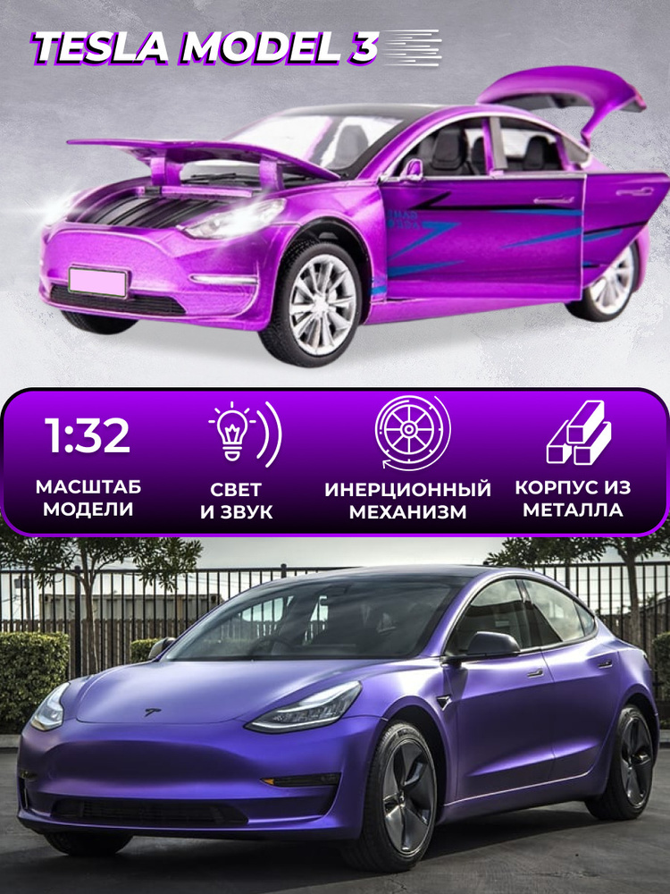 Коллекционная машинка металлическая Tesla Model 3, инерционные модели машинок Тесла  #1