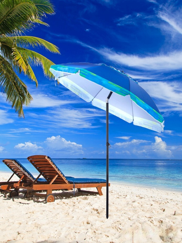 Пляжный зонт, 2,2 м, оксфорд, с клапаном, с наклоном (морской/принт "полоса") в чехле  #1
