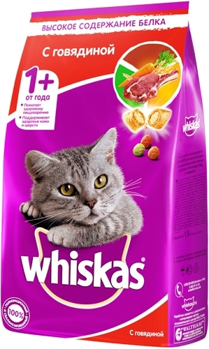 Полнорационный сухой корм Whiskas для кошек подушечки/паштет Говядина 1,9кг  #1