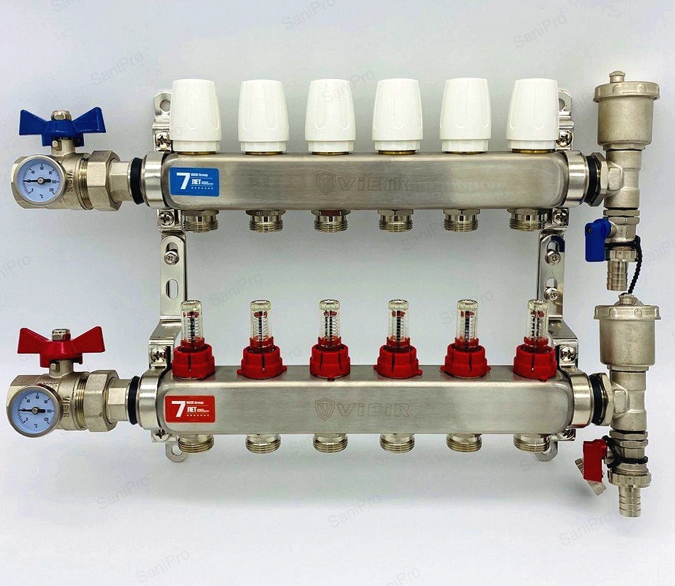 Коллекторная группа с расходомерами и кранами 1"x3/4" нерж. 6 выходов ViEiR арт. VR113-06  #1