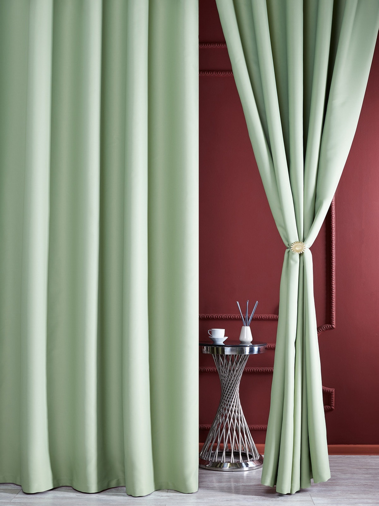 Айвори Комплект штор Блэкаут-Жасмин 270х400см, светло-зелёный  #1