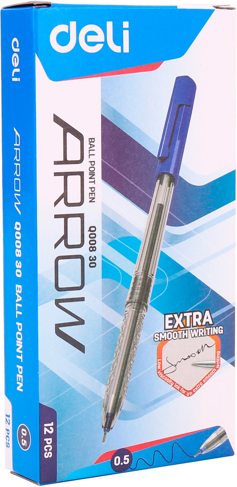 Ручка шариковая набор 12 шт. Deli Arrow, синяя, линия 0.5 мм #1