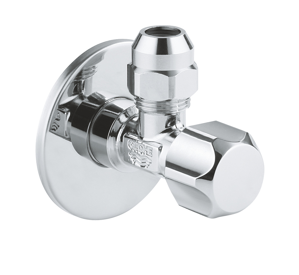 Вентиль угловой GROHE с металлической розеткой и уплотнительным кольцом, 1/2"*3/8", хром (22023000)  #1