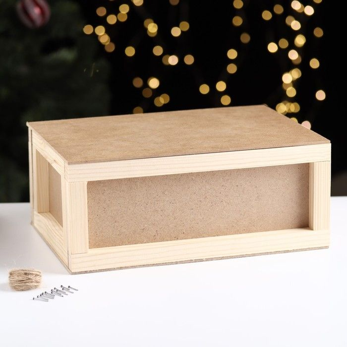 Подарочная коробка "Бандероль" деревянная с гвоздями и веревкой 30х21х12,5 см  #1