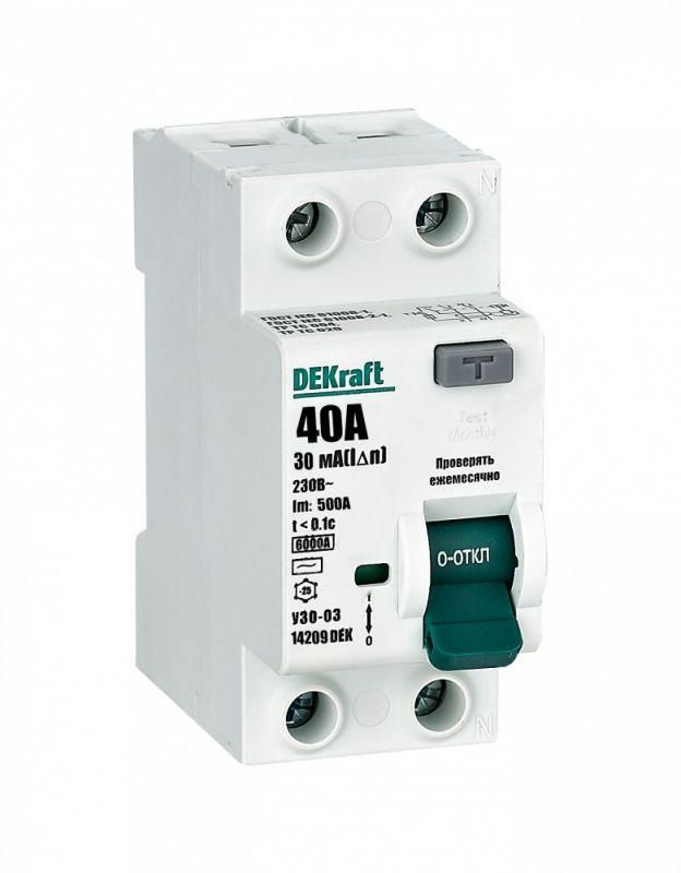 Выключатель дифференциального тока (УЗО) 2п 40А 30мА тип AC 6кА УЗО-03 DEKraft 14209DEK  #1