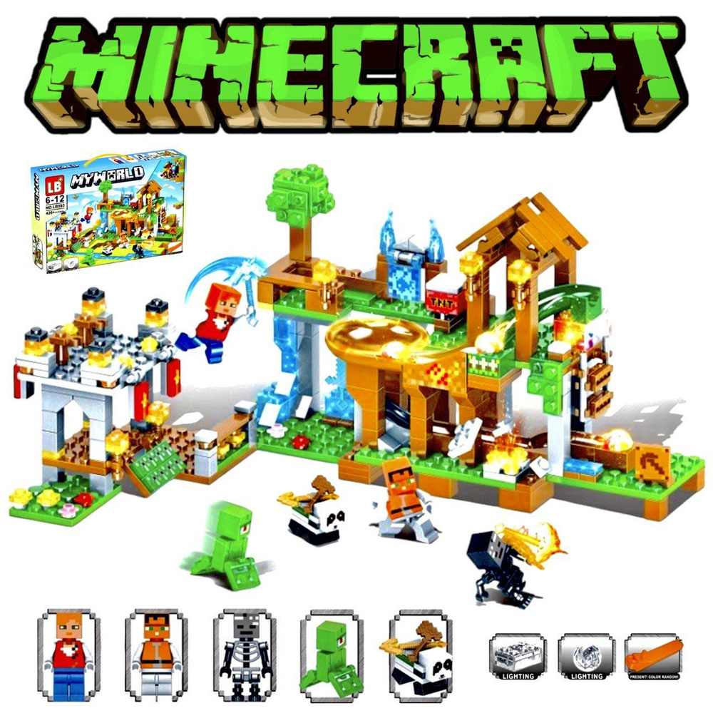 Конструктор Майнкрафт Игрушка Minecraft My World набор "Битва в Деревне на Скале" 426 деталей 5 фигурок #1