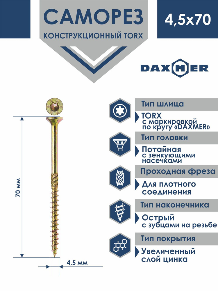 Саморез универсальный Torx Daxmer 4,5х70 (100 шт) #1