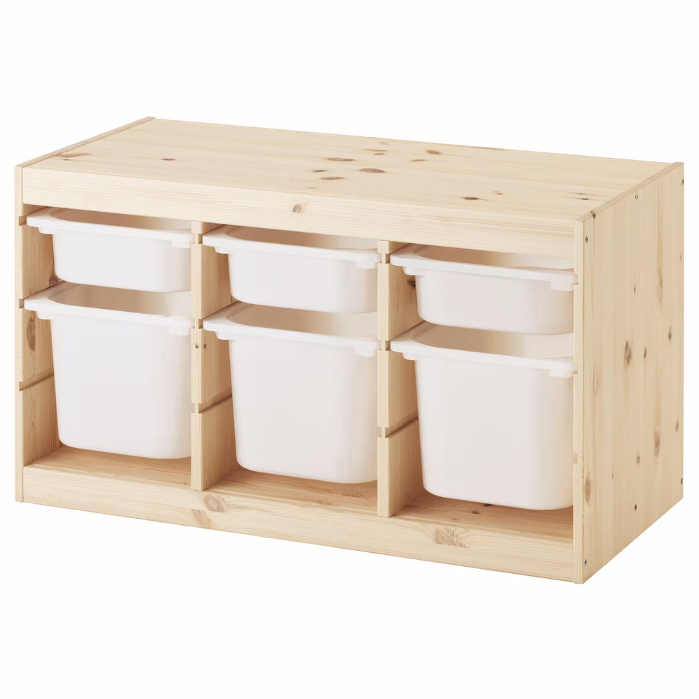 Деревянный стеллаж для игрушек с белыми (3+3) контейнерами TROFAST, 93.3х43.8х52.2 см  #1