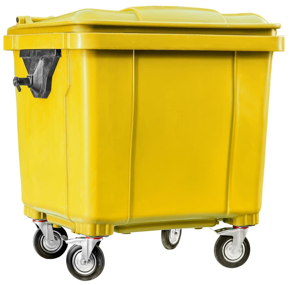 Уличный мусорный бак 1100 литров на колесах с крышкой, контейнер для мусора Жёлтый  #1