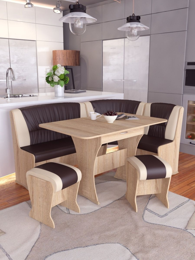 Кухонный уголок КУ-5 мягкий обеденный диван с раздвижным столом и стульями  #1