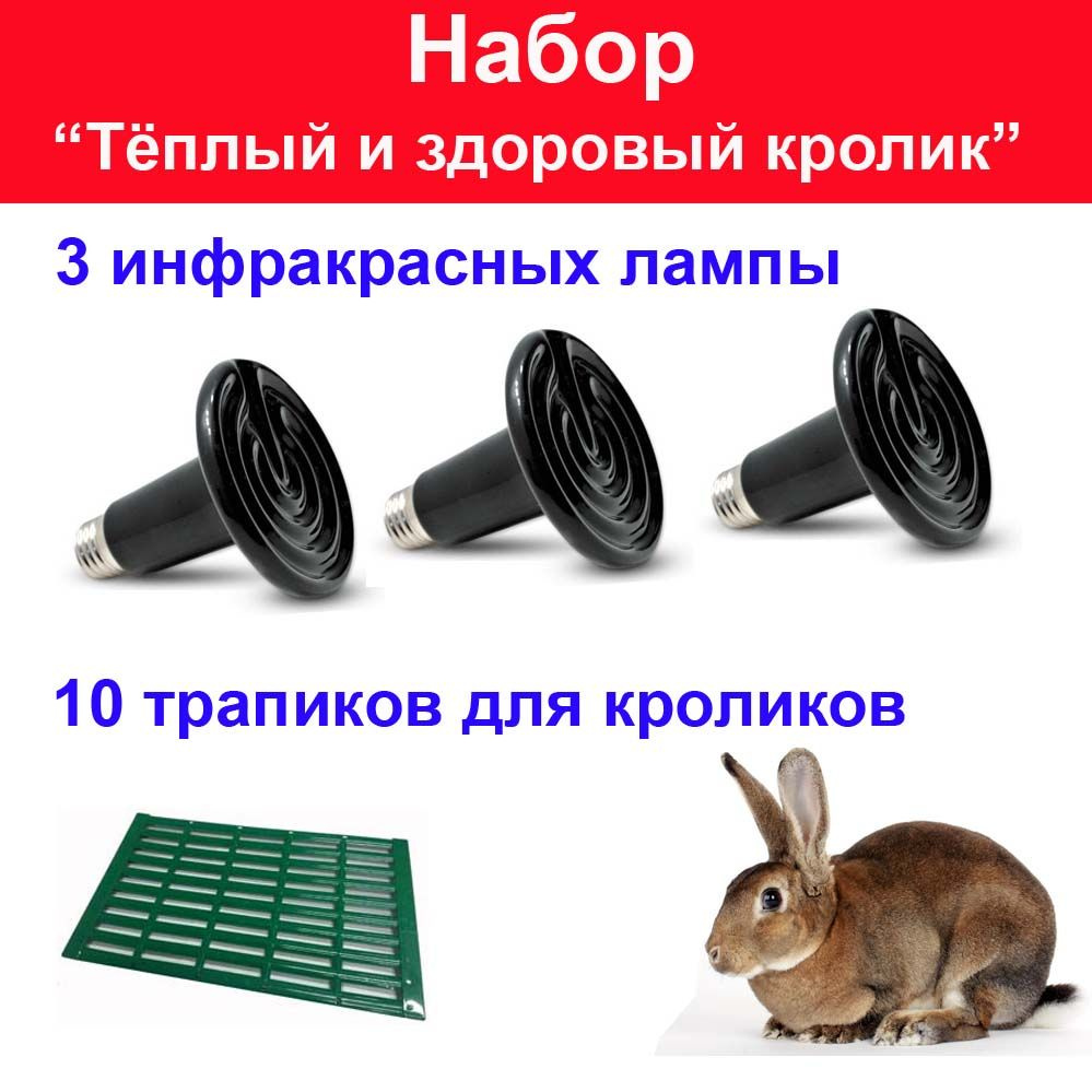 Набор Тёплый и здоровый кролик - 3 инфракрасных керамических лампы, 10 трапиков для кроликов  #1