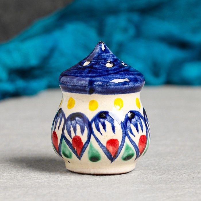 Солонка Риштанская керамика, синяя роспись #1