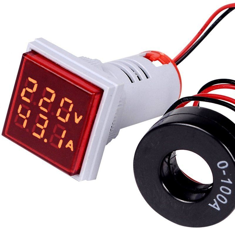 Digital Voltmeter Ammeter AC 60-500V 0-100A Red, Цифровой вольтметр-амперметр переменного тока 220В, #1