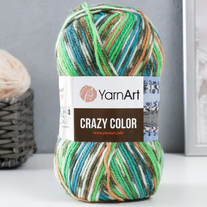 Пряжа для вязания YarnArt "Crazy color" 25% шерсть, 75% акрил 260м/100гр, 177 салатовый-бежевый  #1