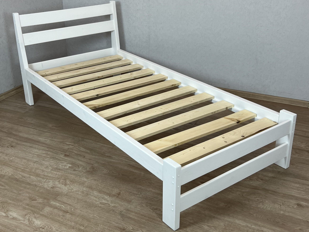 Кровать Мишка усиленная лакированная из массива сосны с основанием 190х90 см, цвет белый (габариты 200х100) #1