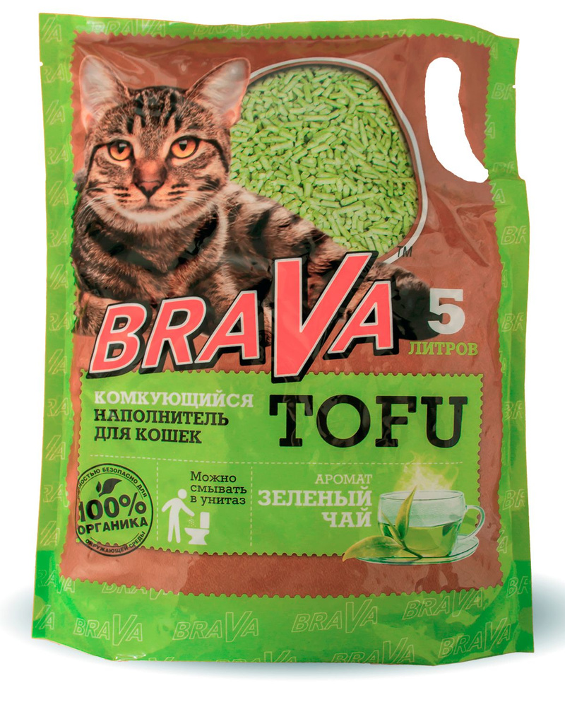 Наполнитель Brava тофу 5л зеленый чай #1
