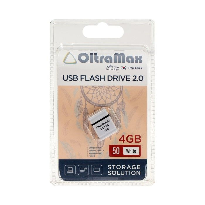 Флешка OltraMax 50, 4 Гб, USB2.0, чт до 15 Мб/с, зап до 8 Мб/с, белая #1