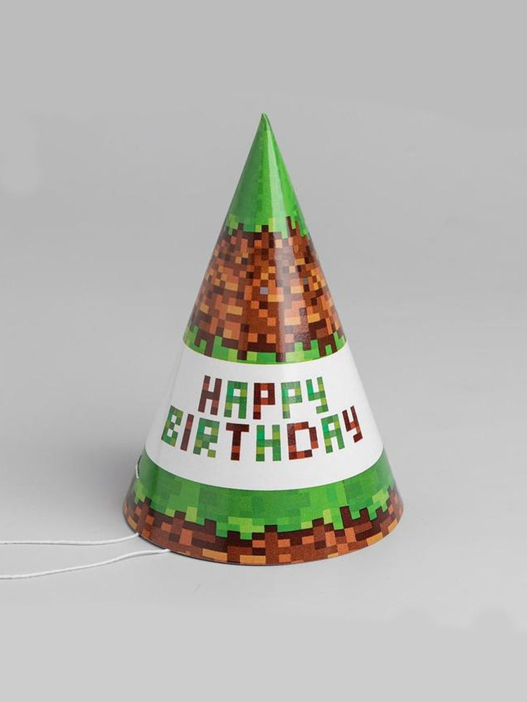 Праздничные колпаки картонные Страна Карнавалия Minecraft/Майнкрафт, С Днем рождения, 10 шт.  #1
