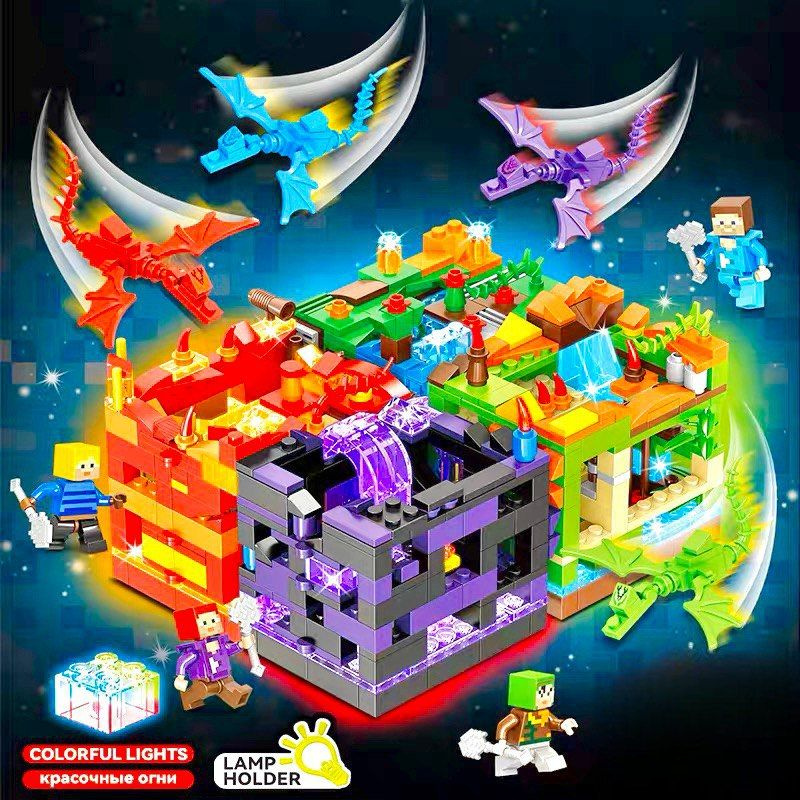 Конструктор Майнкрафт Игрушка Minecraft My World набор "Деревня Крепость 4 в 1" 880 деталей / 8 фигурок #1