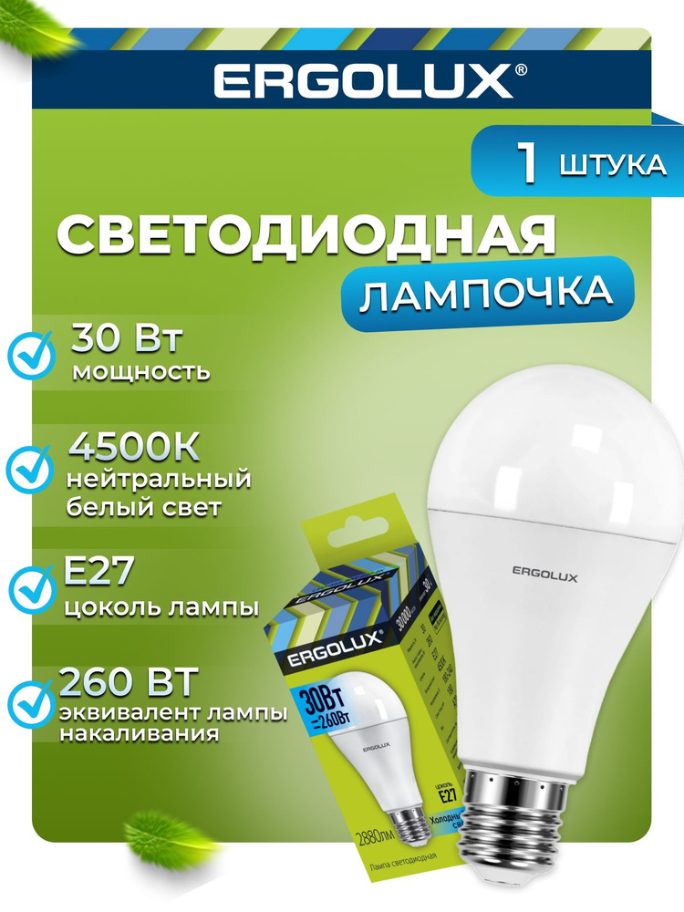 Светодиодная лампочка 4500K E27 / Ergolux / LED, 30Вт #1