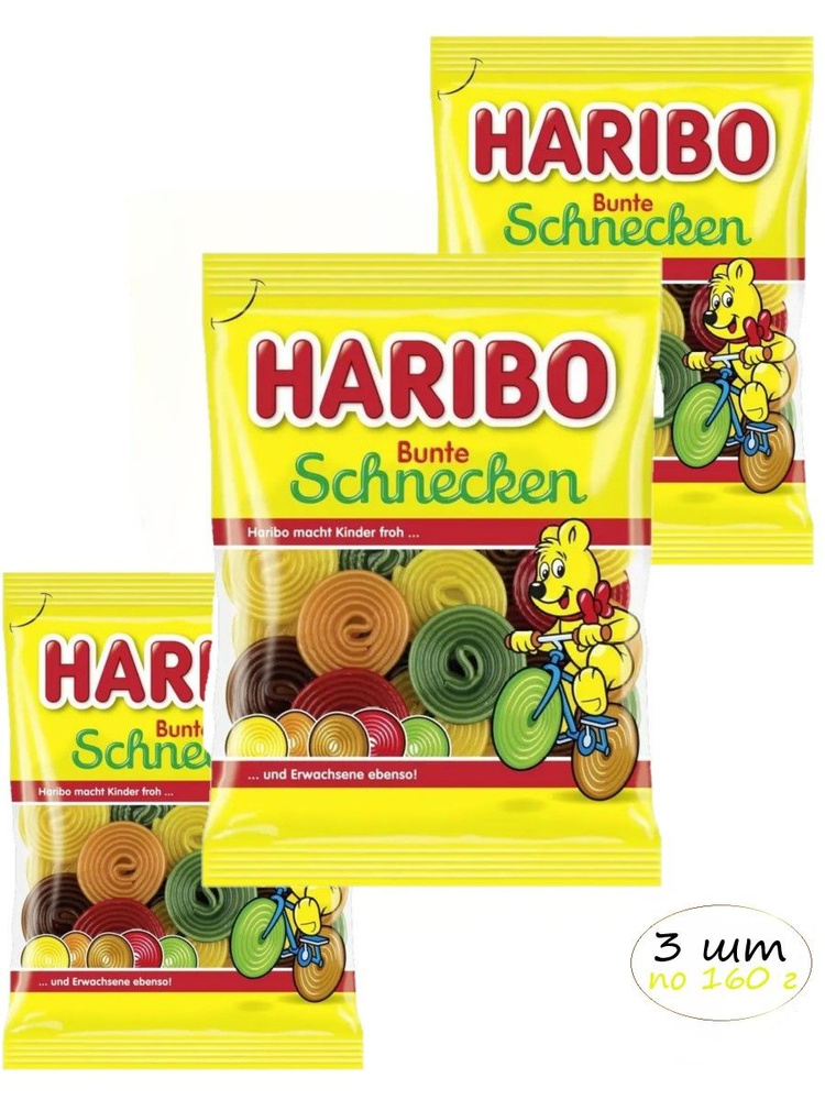 Мармелад жевательный HARIBO Bunte Schnecken Цветные улитки 160 г - 3 шт  #1