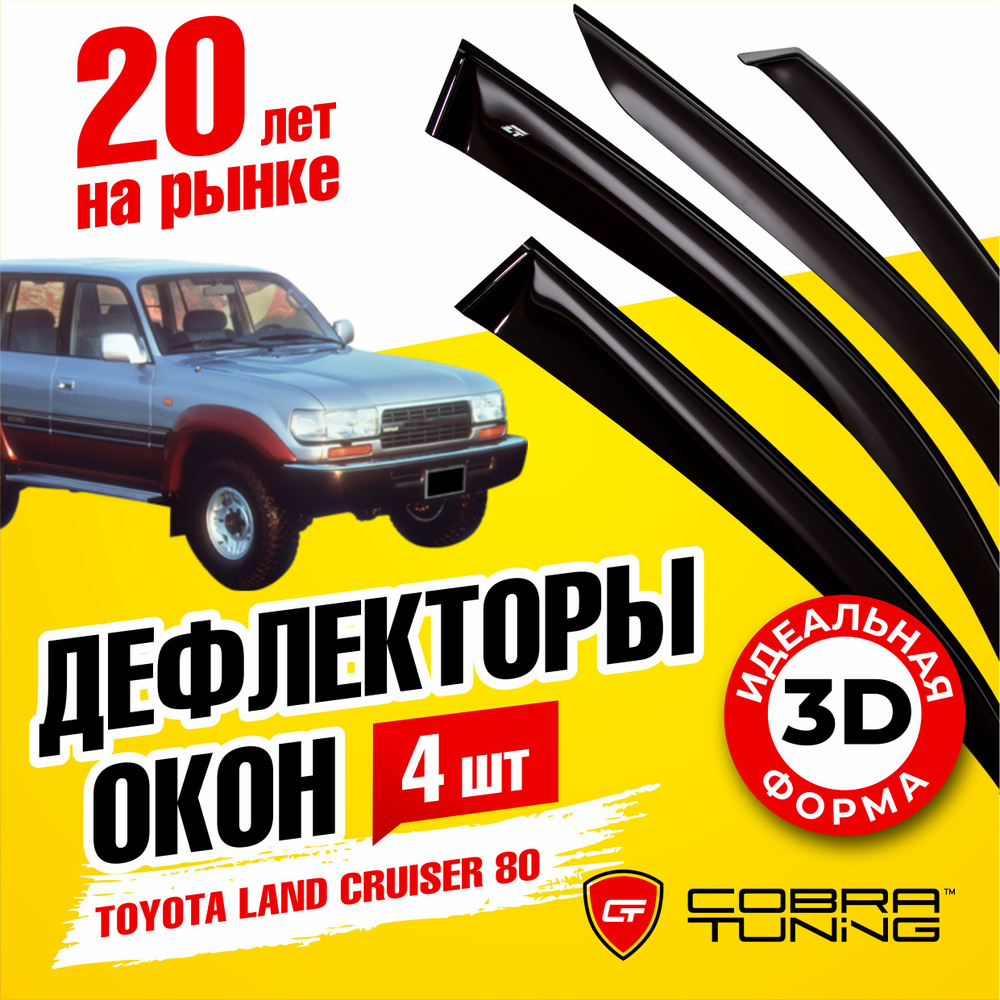 Дефлекторы боковых окон для Toyota Land Cruiser (Тойота Ленд Крузер) 80 5-ти дверный 1989-1998, ветровики #1