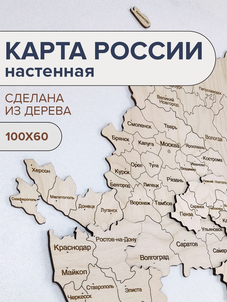 Деревянная карта России 100х60см #1