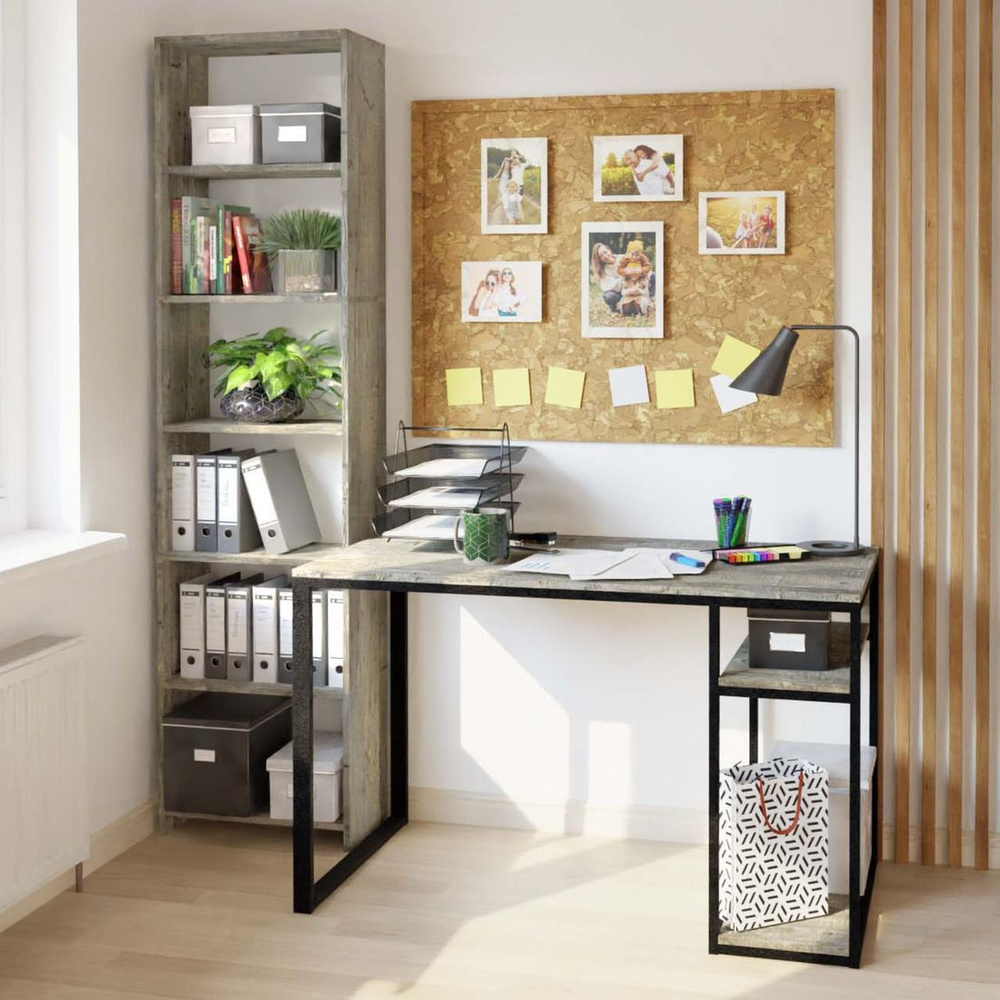 Стол письменный с полкой BRAUN loft, серый, компьютерный, офисный, лофт, 120x60x75 см, Гростат  #1