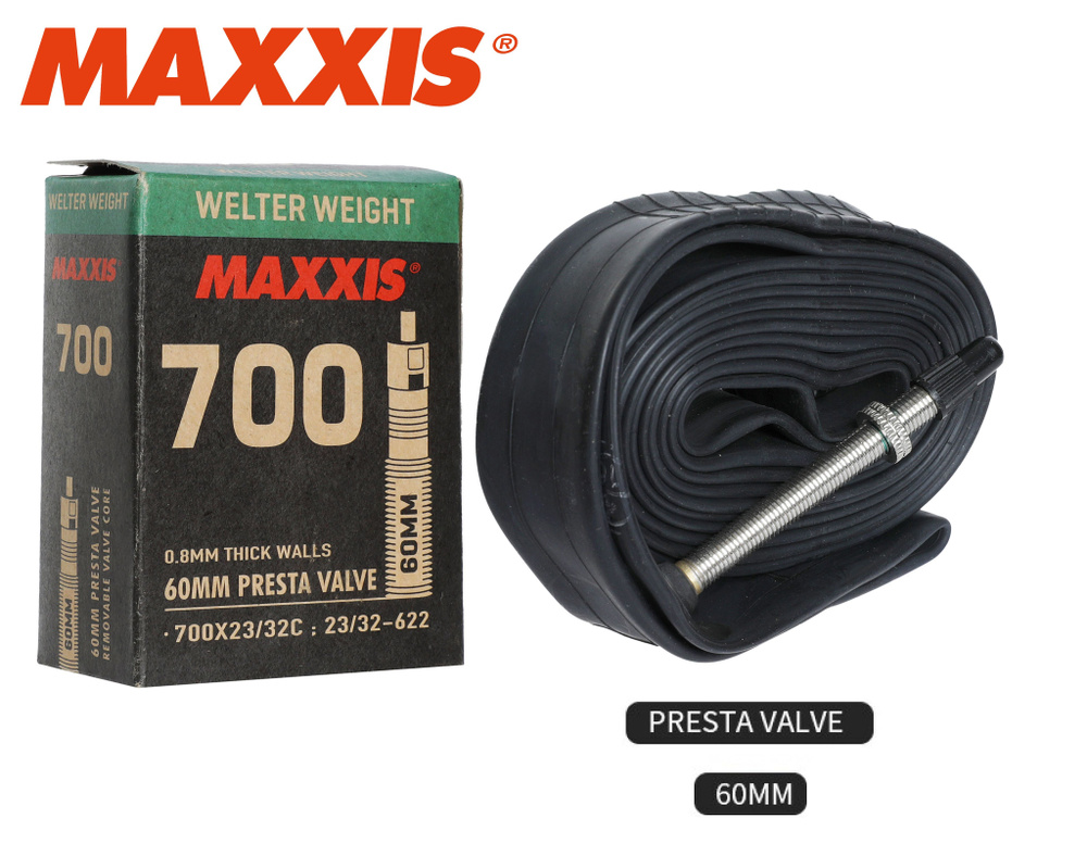 Камера 700х23/32c Maxxis Welter Weight велониппель 60 мм, 1 шт в индивидуальной упаковке  #1