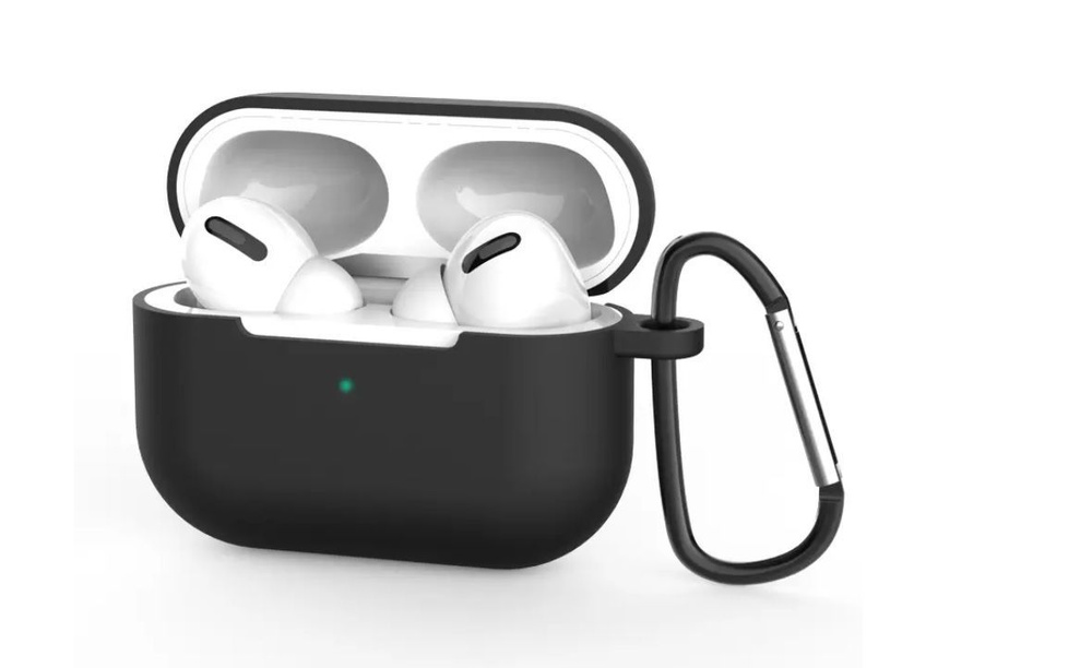 Чехол силиконовый для Air Pods Pro2 с карабином, чёрный #1