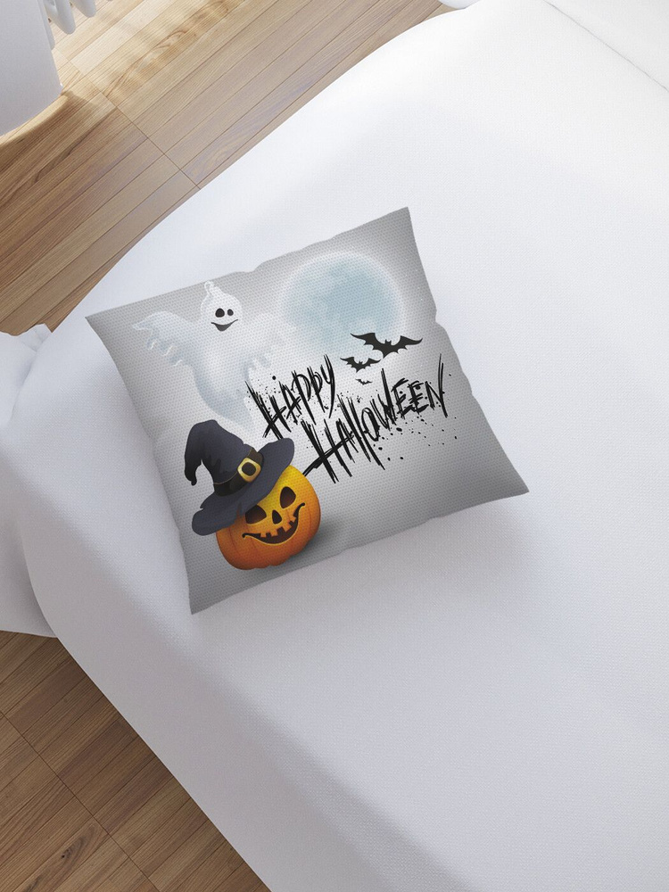 Наволочка декоративная на молнии, чехол на подушку "Открытка на Хеллоуин" 45х45 см  #1