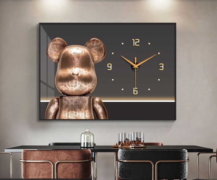 Интерьерные, настенные часы-картина MyPads X-04DB бесшумные с дизайном мишка kaws, маскировка щитка, #1