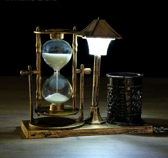 Песочные часы Уличный фонарик сувенирные, с подсветкой, карандашницей, 6.5 х 15.5 х 14.5 см  #1