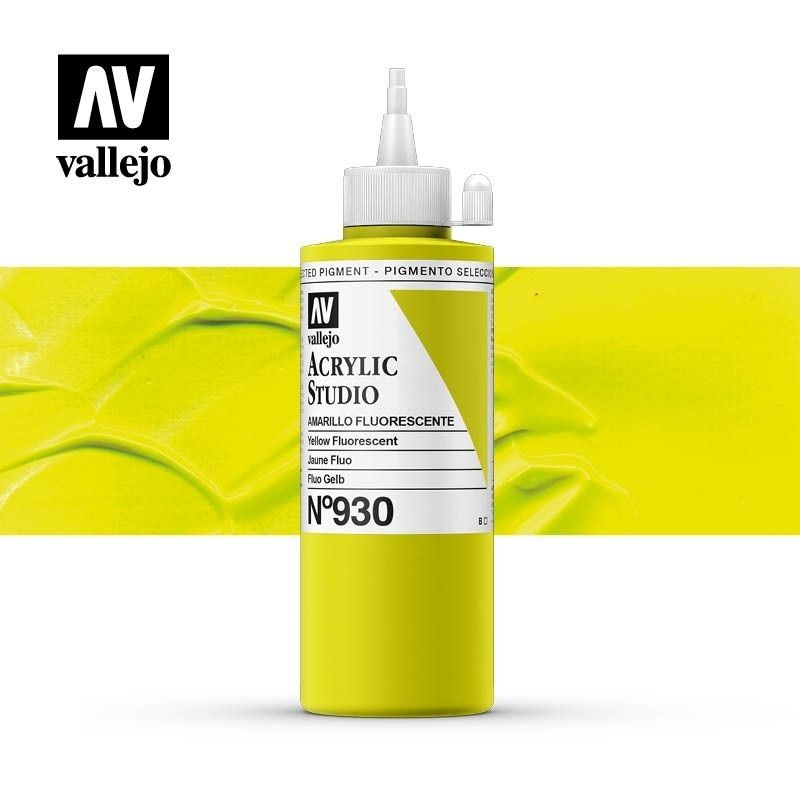 Акриловая краска Vallejo "Studio" #930 Fluorescent Yellow (Желтый флюоресцентный), 200мл  #1