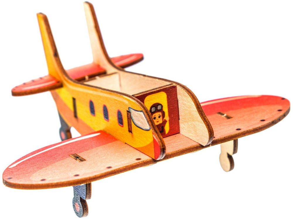 Развивающий деревянный конструктор Smile Decor "Самолёт", сборная 3D модель из 8 элементов  #1