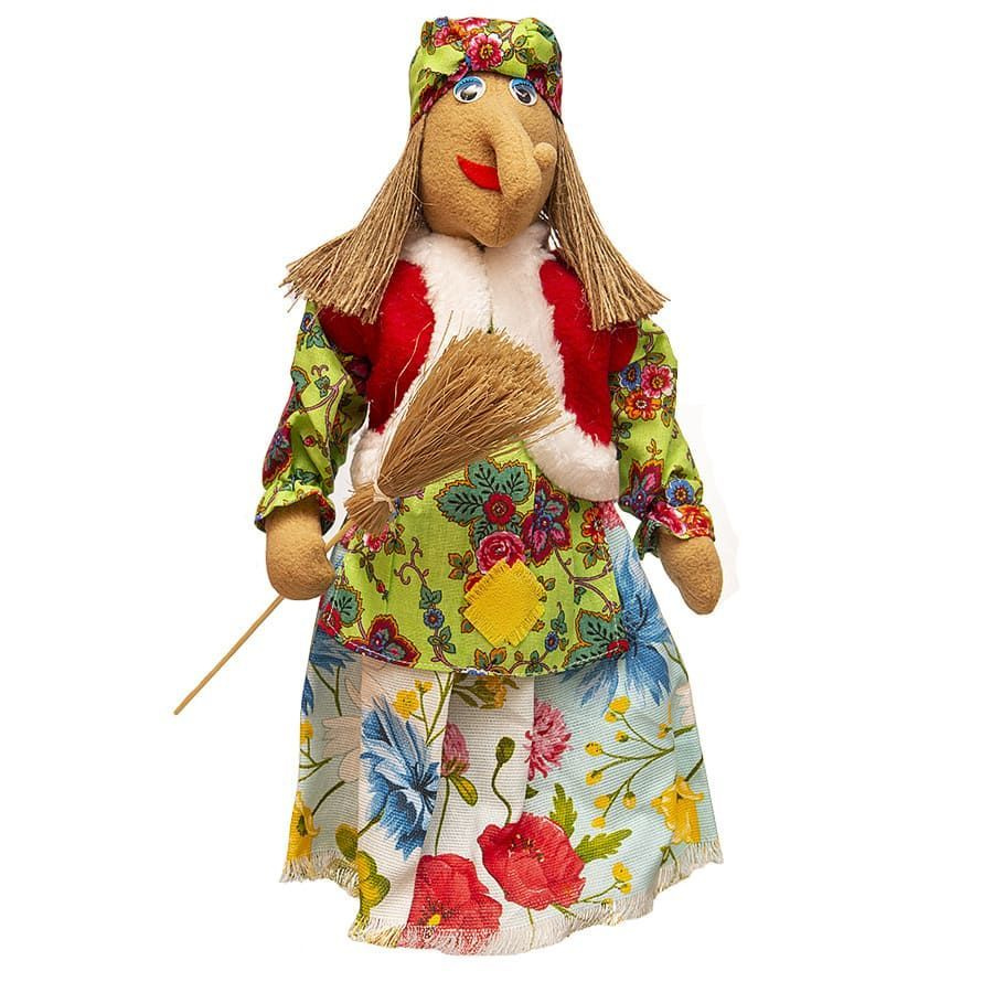 Кукла Баба Яга с помелом текстильная, игрушка 42 см #1