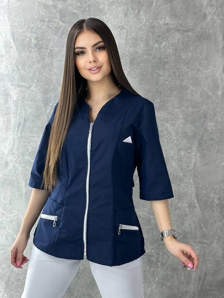 Женская медицинская куртка Серебро, Хлопок, полиэстер. Рабочая куртка, блузка туника рубашка, универсальная #1