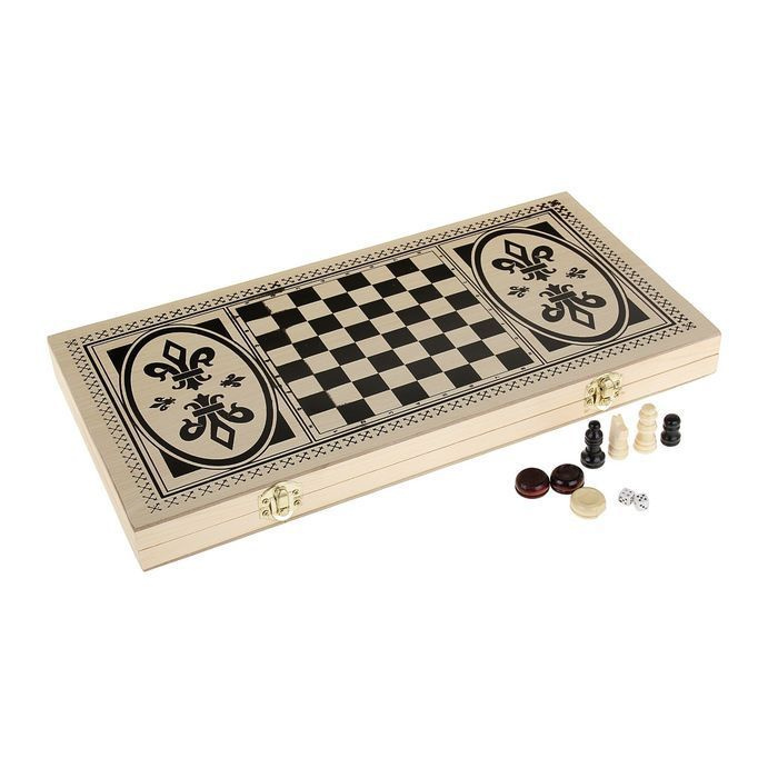 Настольная игра 3 в 1: шашки, шахматы, нарды, доска с узором 48х48 см  #1