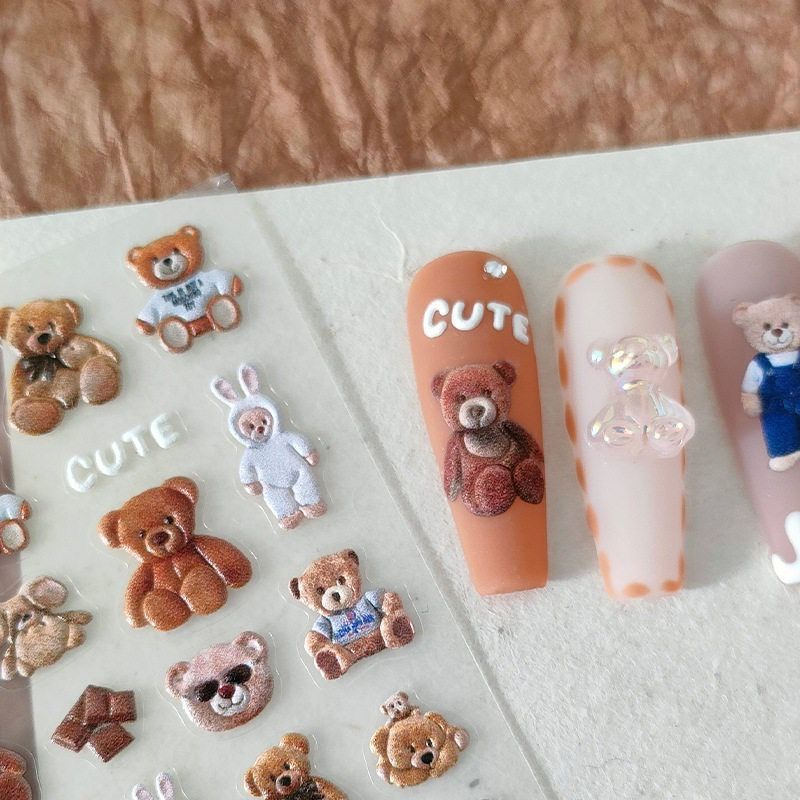 Объемные наклейки. Фигурки медведь на ногти. Для декора, дизайна и маникюра. Стразы.  #1