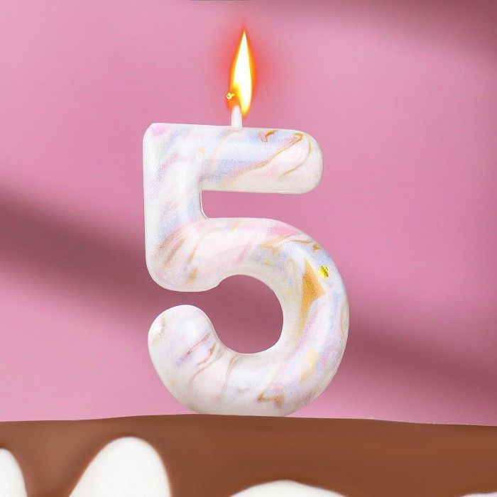 Свеча для торта "Белый мрамор", цифра "5", 8 см #1