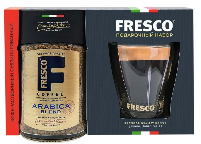 Кофе молотый в растворимом Fresco Arabica Blend 95 грамм с кружкой 250 мл, подарочный набор  #1