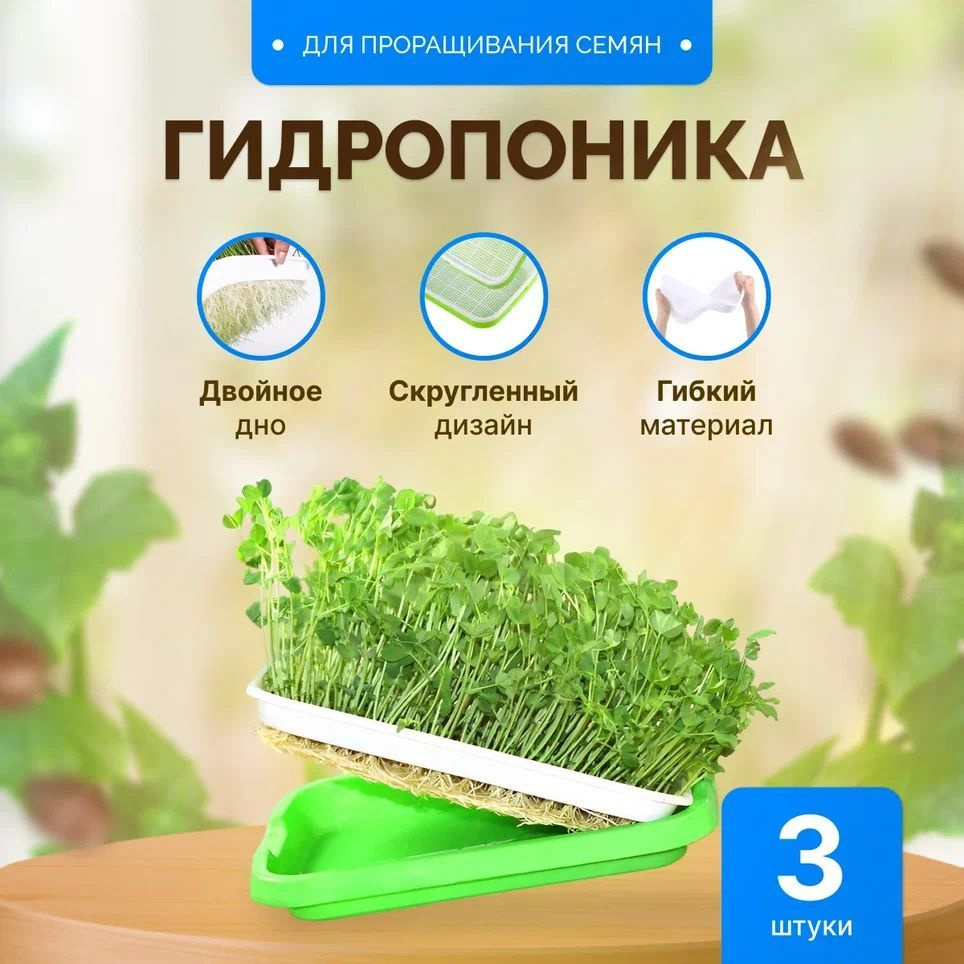 Проращиватель семян / Лоток для проращивания микрозелени Зеленый - 3 штуки / Гидропоника  #1