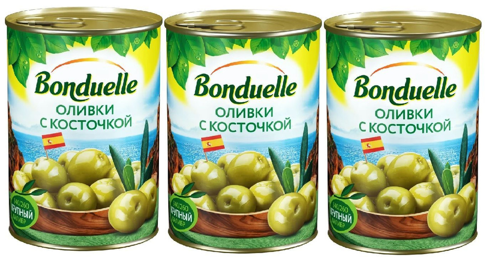 Оливки Bonduelle с косточкой, 3шт по 300г #1