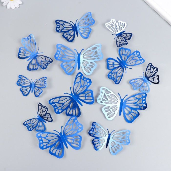 Наклейка PVC "Бабочки, ярко-синий" набор 12 шт 12 см, 10 см 8 см  #1