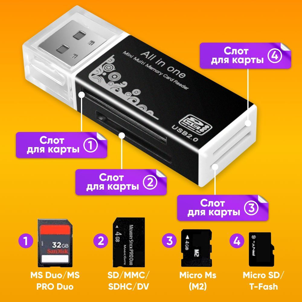 Картридер универсальный 480 Mbps Card Reader SD MMC MicroSD SD TF M2 MS MicroMMC XD RSMMC MS Pro  #1