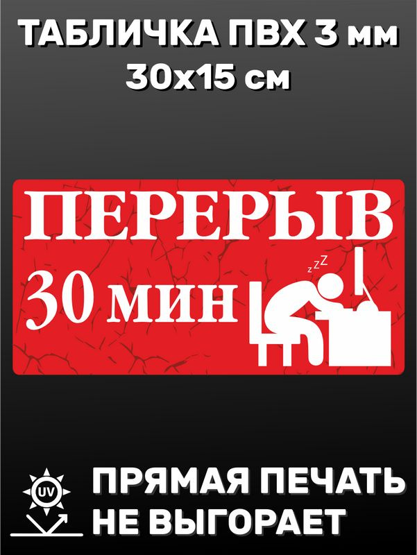 Табличка информационная - Перерыв 30 минут 30х15 см #1